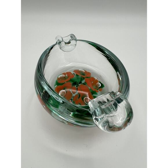 Vintage St. Clair Art Glass Trinket Dish Ashtray w Orange Trumpet Flowers - Picture 5 of 9